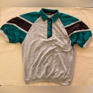 Envoy 90s Casual Dad Polo Style Shirt Teal Black Grey Mens Medium Vintage